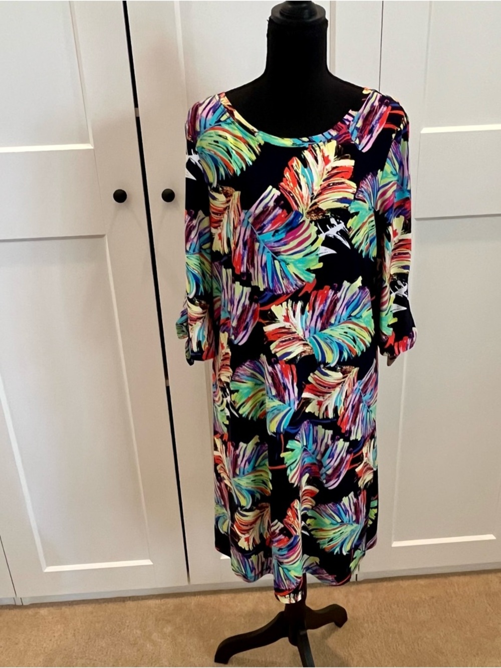 Vintage Pappagallo Green Label Multicolor Abstract Tropical Leaf Print Dress
